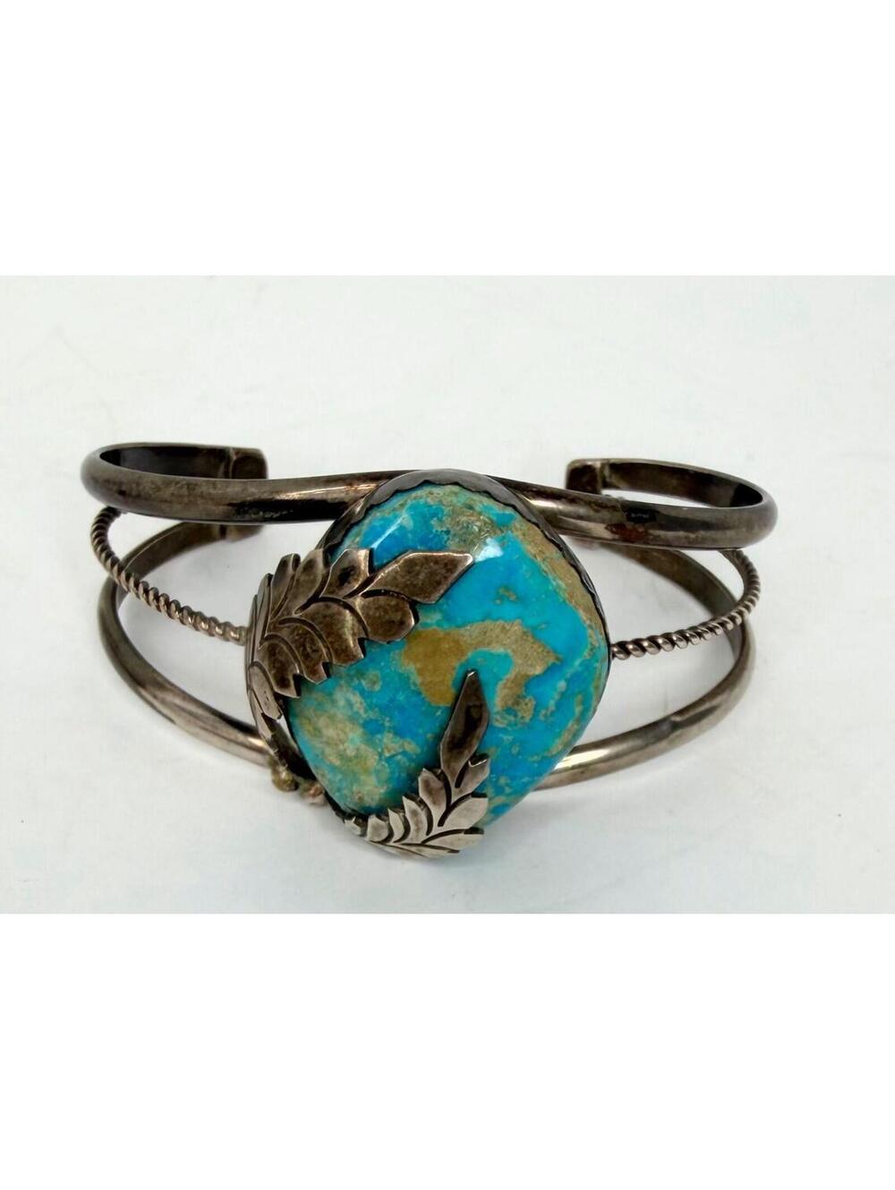 Vintage Navajo Signed RB Sterling 925 Silver Turquoise Cuff Bracelet